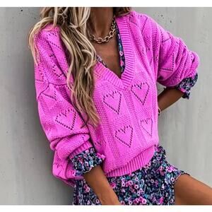 Crochet Knit Love Heart Hollow Preppy Coquette Barbie  Sweater Size S OS
